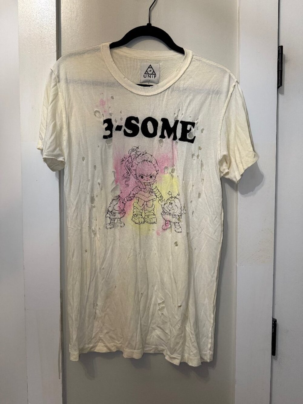 UNIF Rare Archival 10+ Yr Old "3-Some" Distressed Graphic Tee Size L